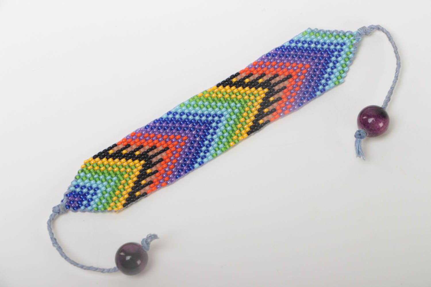 Радужный браслет из бисера фенечка на завязках разноцветный ручной работы фото 2