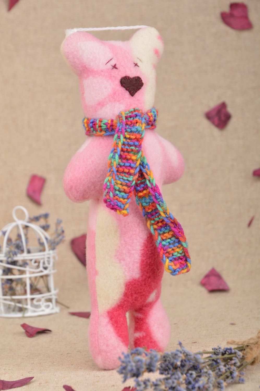 Розовая игрушка в виде мишки ручной работы оригинальная красивая для девочки фото 1