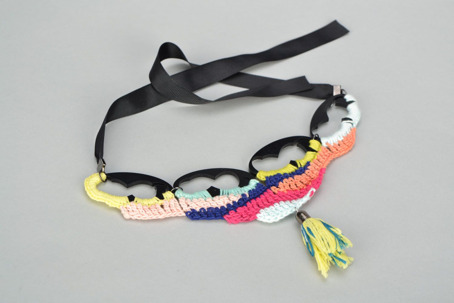 Multi-colored textile necklace photo 2