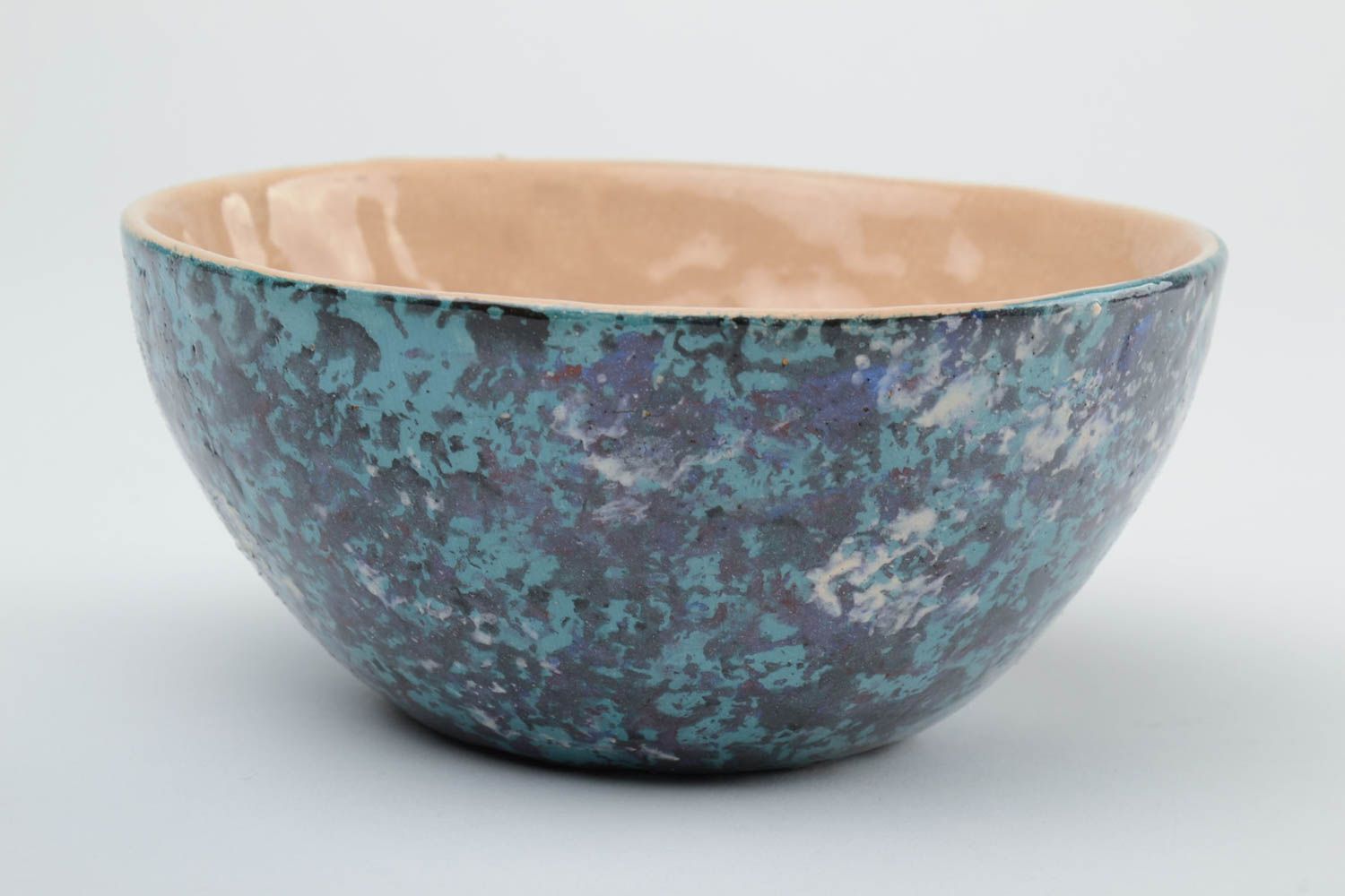 Handmade designer decorative two colored glazed ceramic soup bowl for 500 ml photo 3
