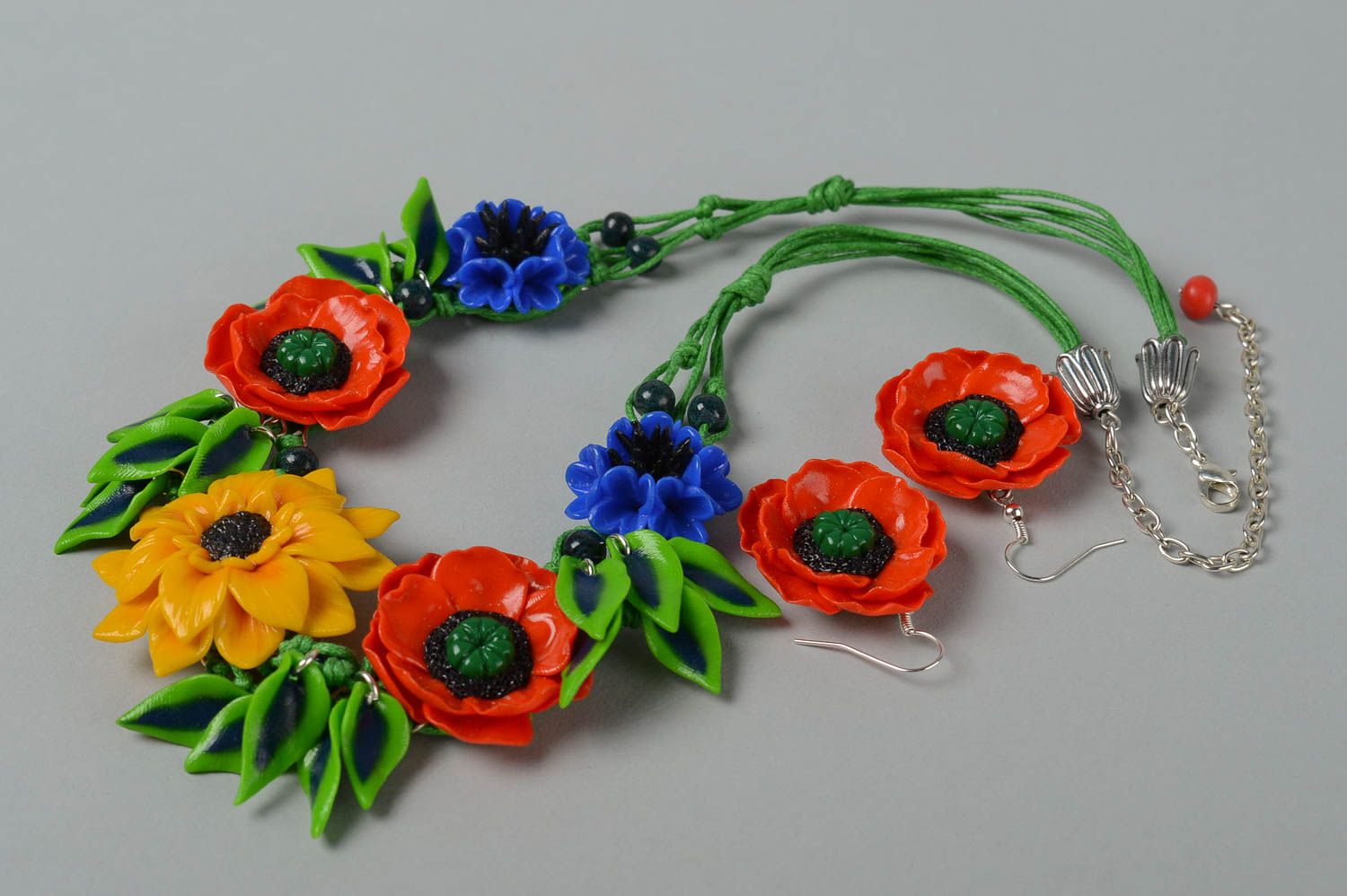 Boucles d'oreilles Collier fait main fleurs des champs Cadeau femme design photo 4