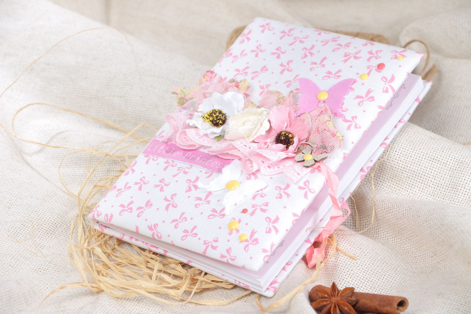 Handmade light scrapbooking designer notebook with fabric cover photo 1