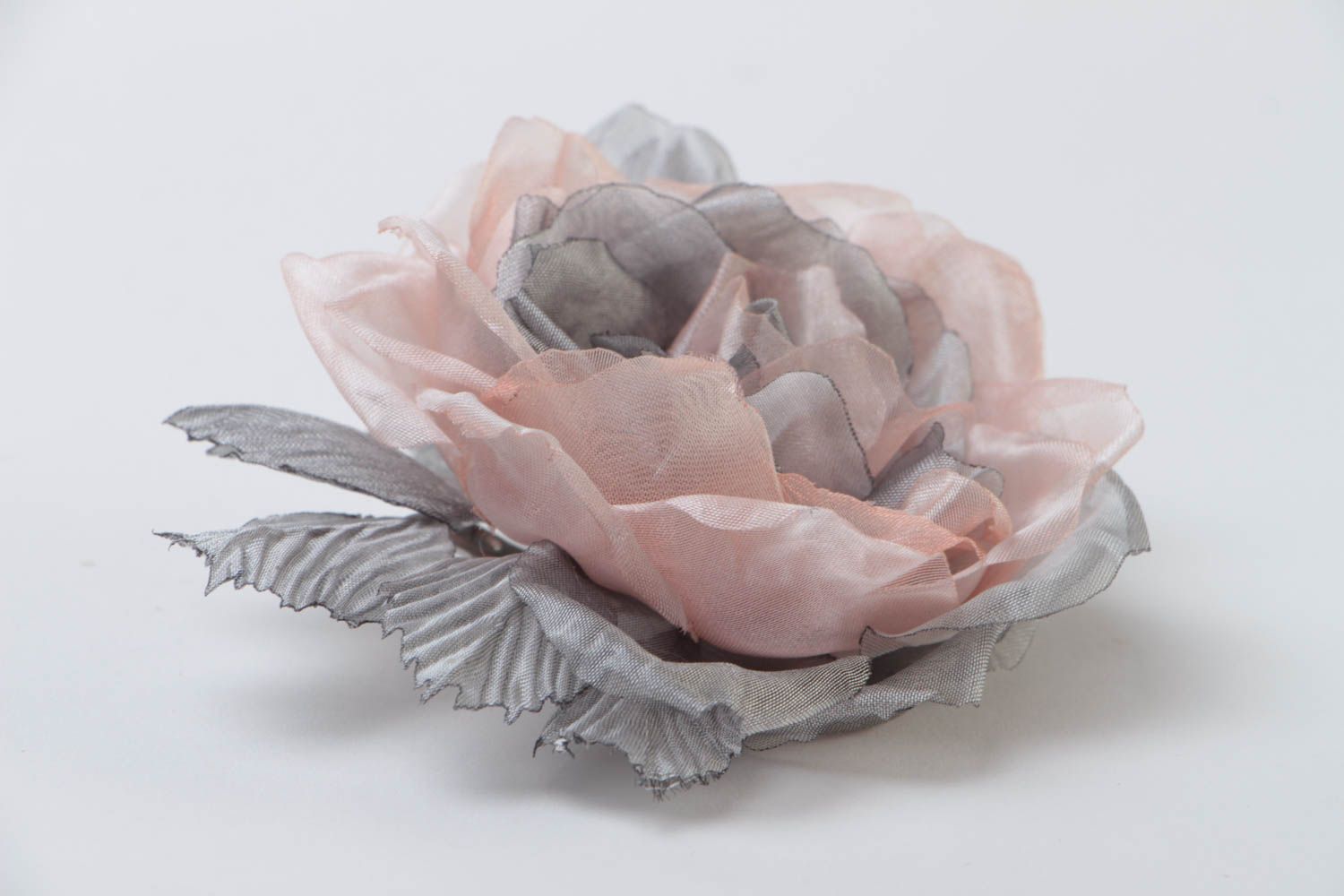 Beautiful handmade micro tulle fabric flower brooch hair clip Rose transforming photo 3