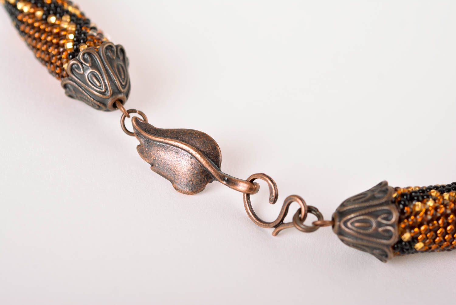 Handmade unusual designer necklace beaded cord necklace snake print jewelry photo 4