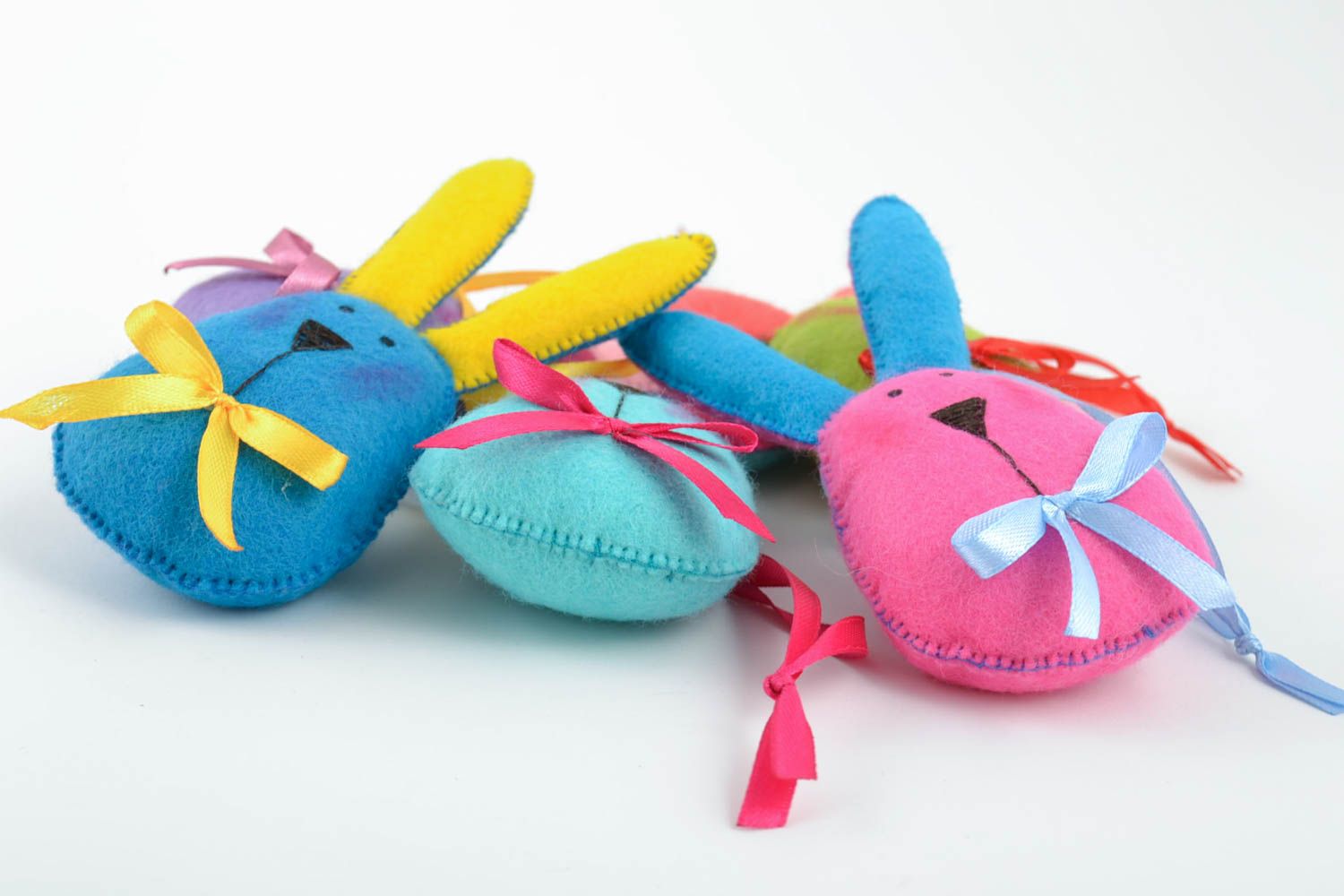 Set of 5 funny colorful handmade children's felt soft toys Hares photo 4
