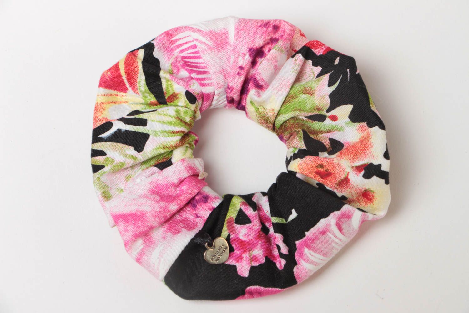 Handgemachtes buntes Haargummi aus Baumwolle mit Blumen Print groß originell foto 2