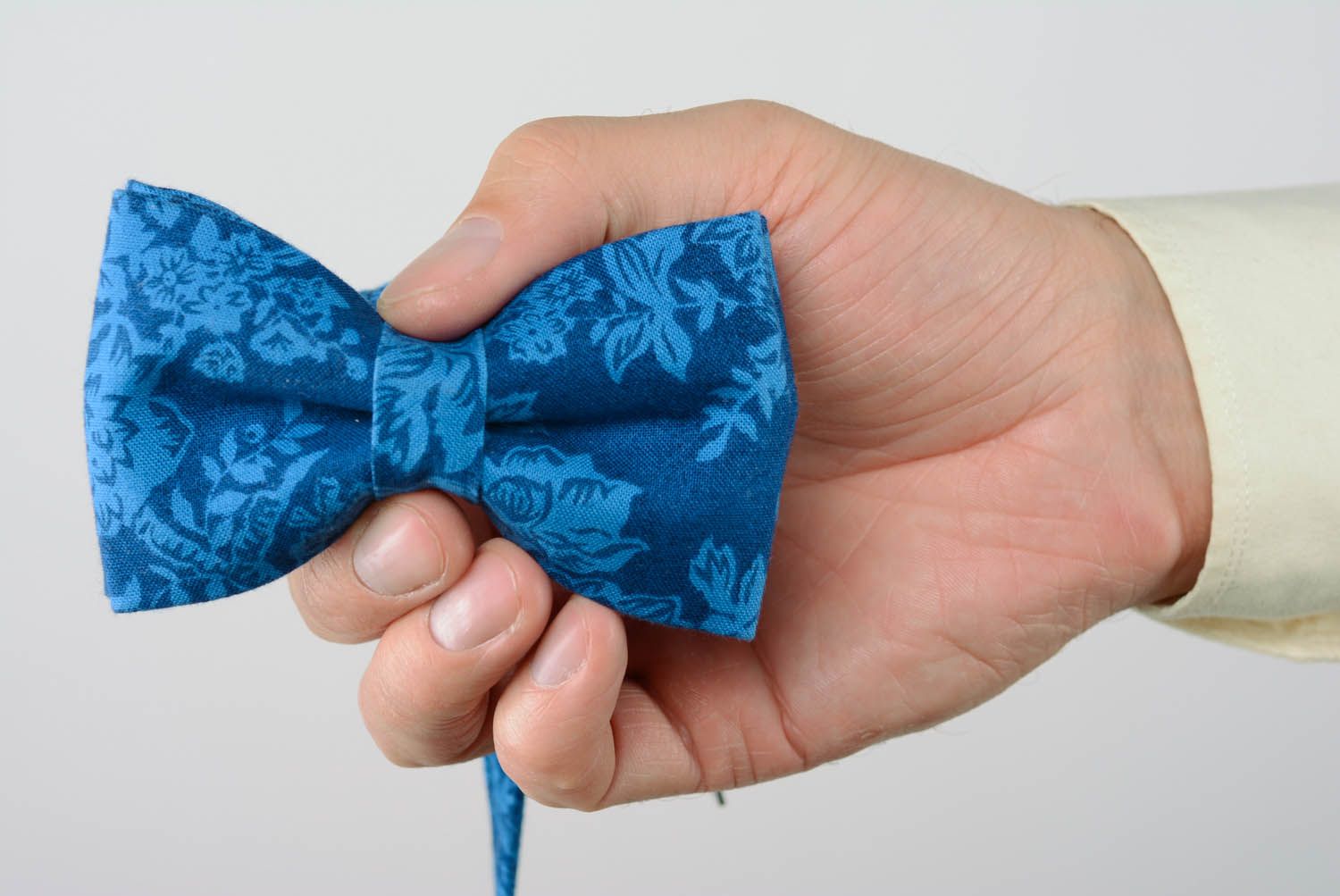 Noeud papillon bleu à motif en coton  photo 5