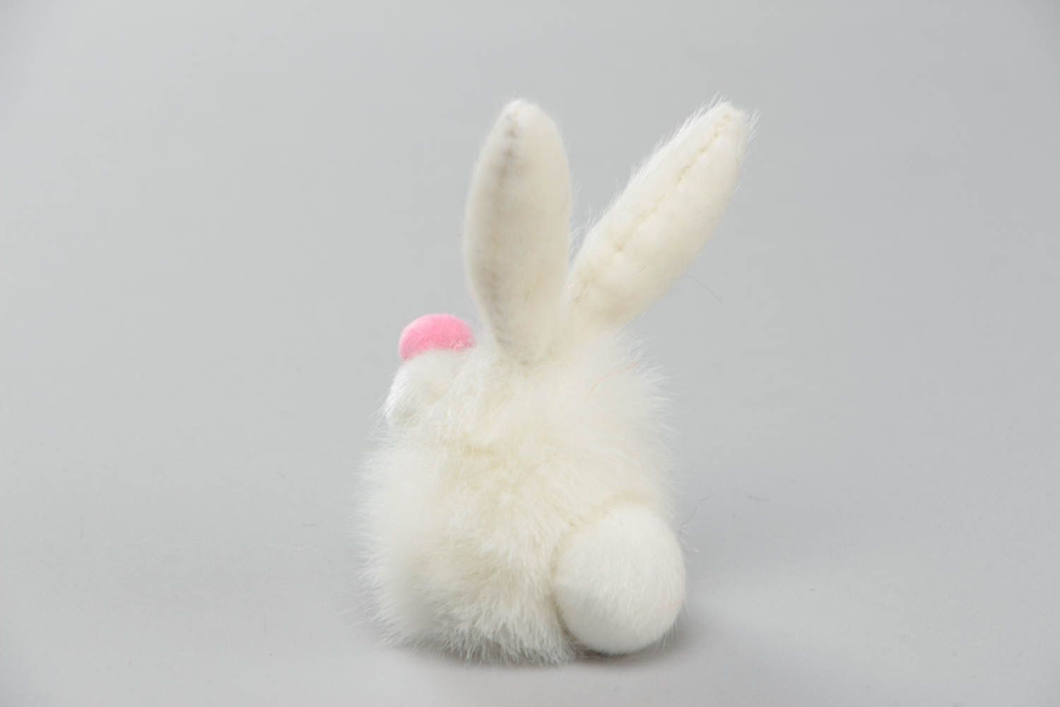 Handmade small faux fur soft toy animal finger puppet white fluffy rabbit photo 3