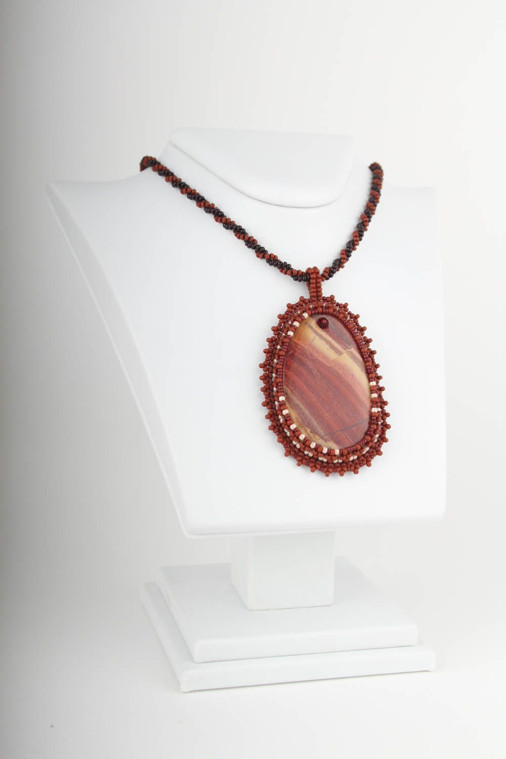 Handmade beaded pendant with natural stone stylish accessories trend bijouterie photo 1
