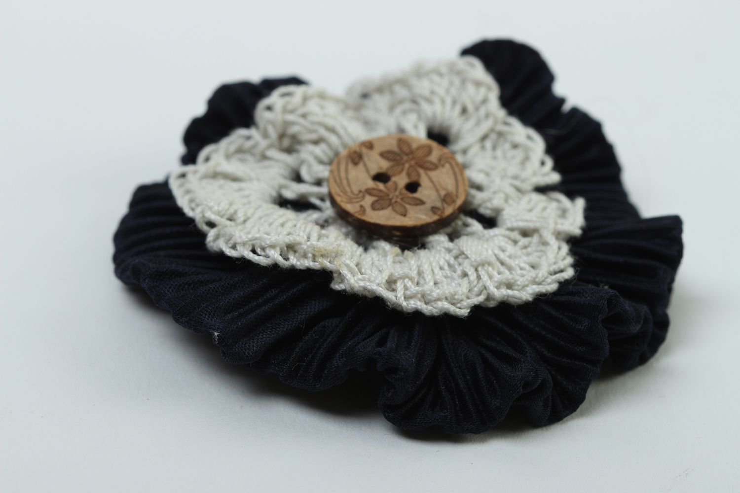 Fleur tricot faite main Fourniture bijoux noir et blanc Loisirs créatifs photo 3