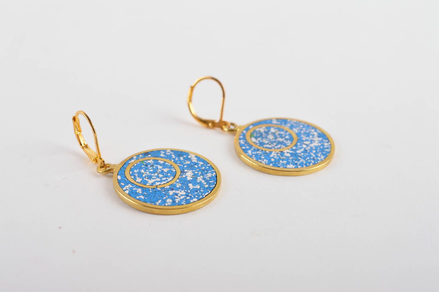 Handmade brass stylish earrings unusual female jewelry cute blue earrings photo 5