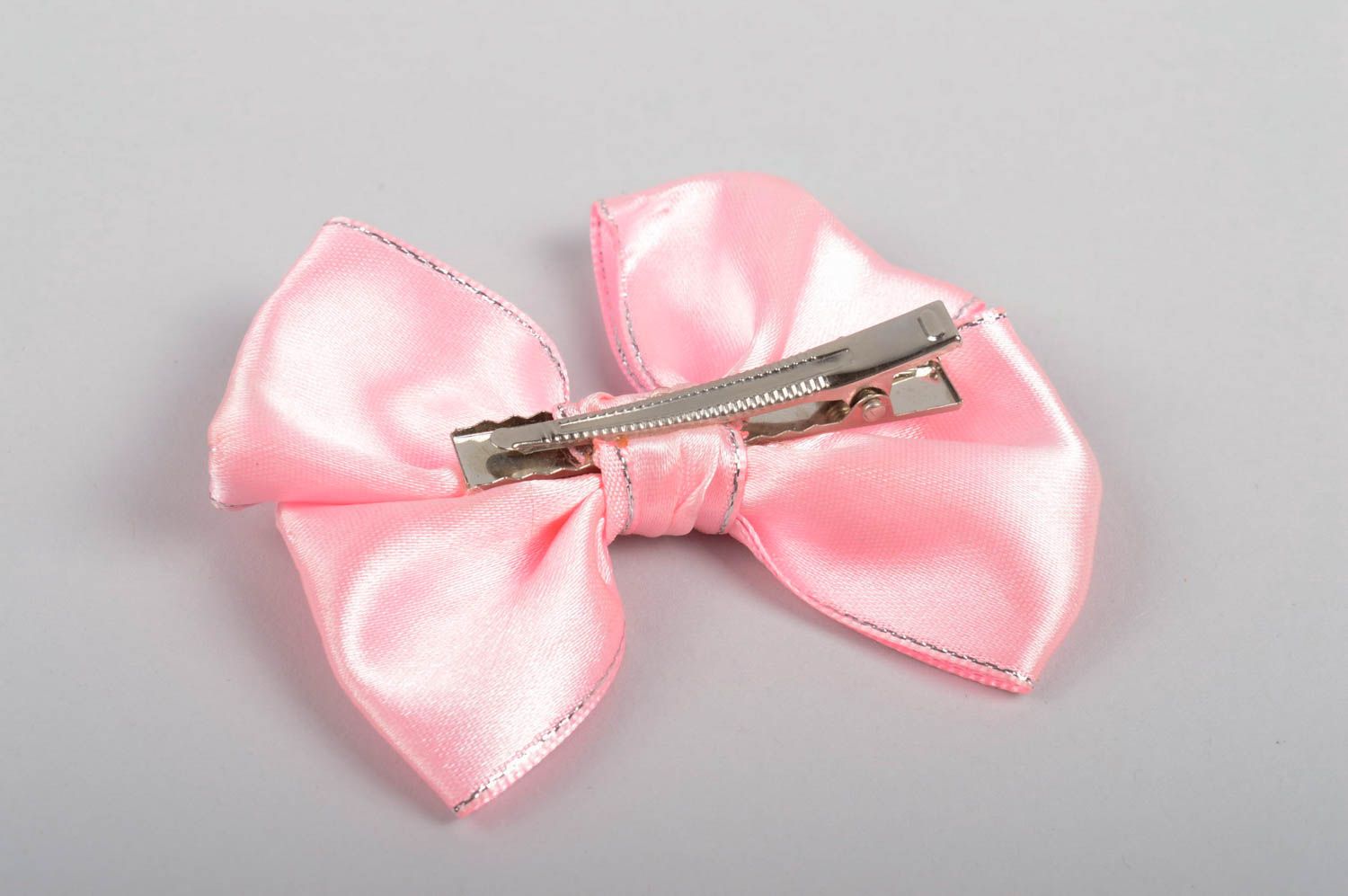 Handmade pink hair accessory hair bow made of ribbons hair bijouterie great gift photo 4