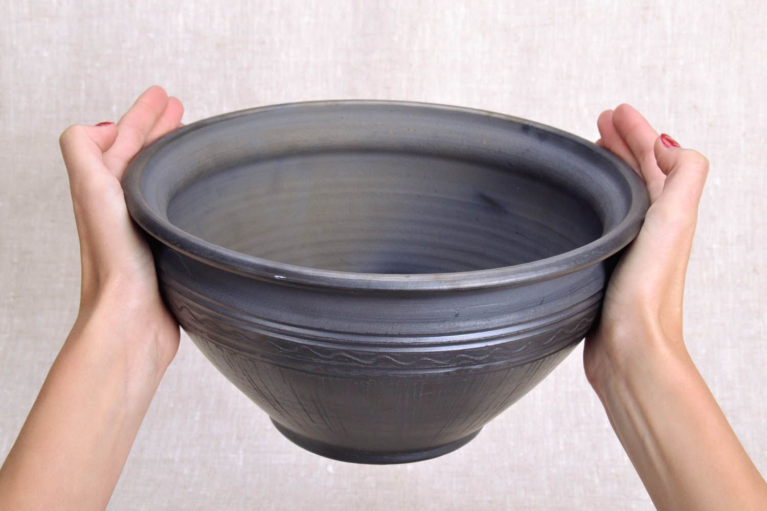 Large ceramic dark color bowl 10 inches wide 3 lb photo 5