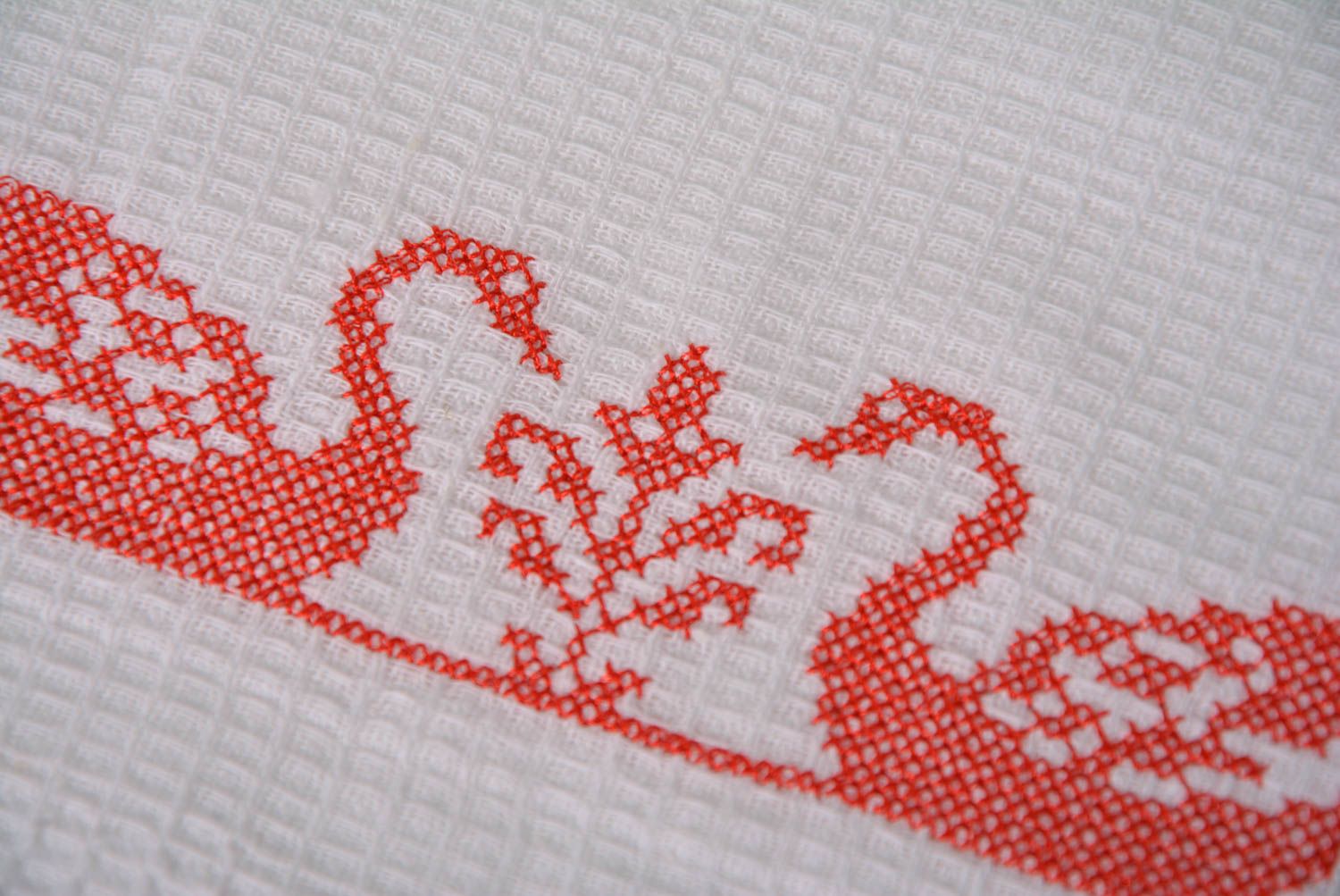 Handmade decorative white cotton napkin with embroidered swans for table setting photo 2