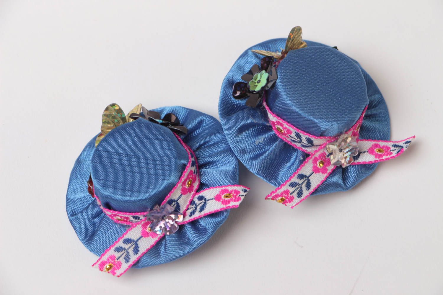 Beautiful handmade children's textile barrettes set 2 pieces Hats photo 3