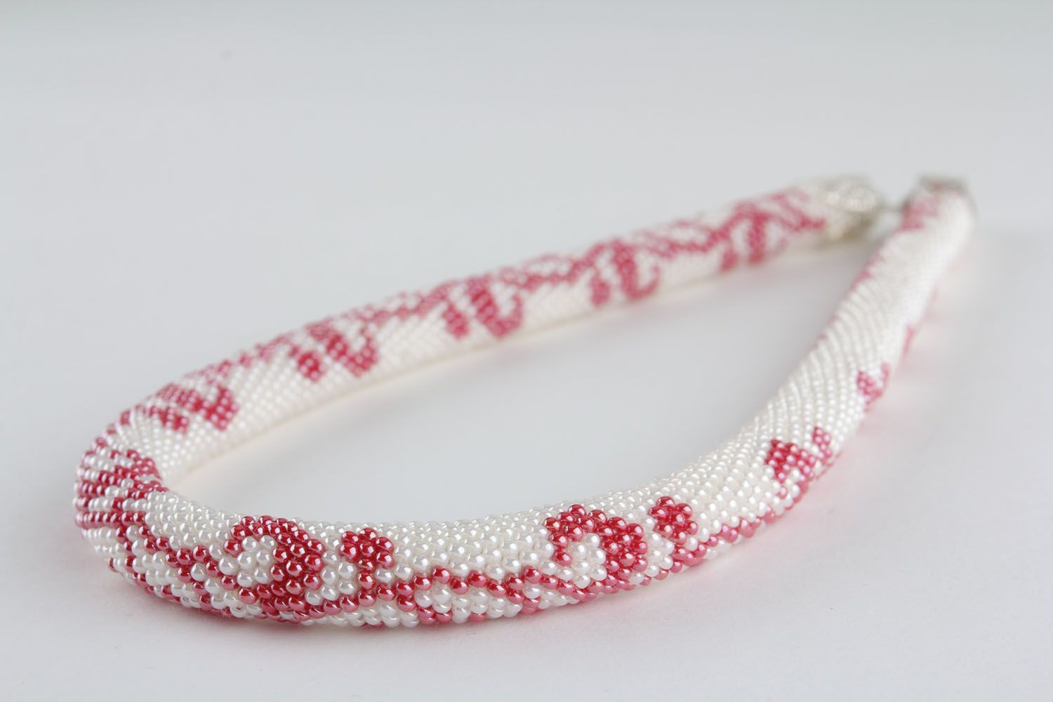 Homemade white beaded cord necklace photo 3