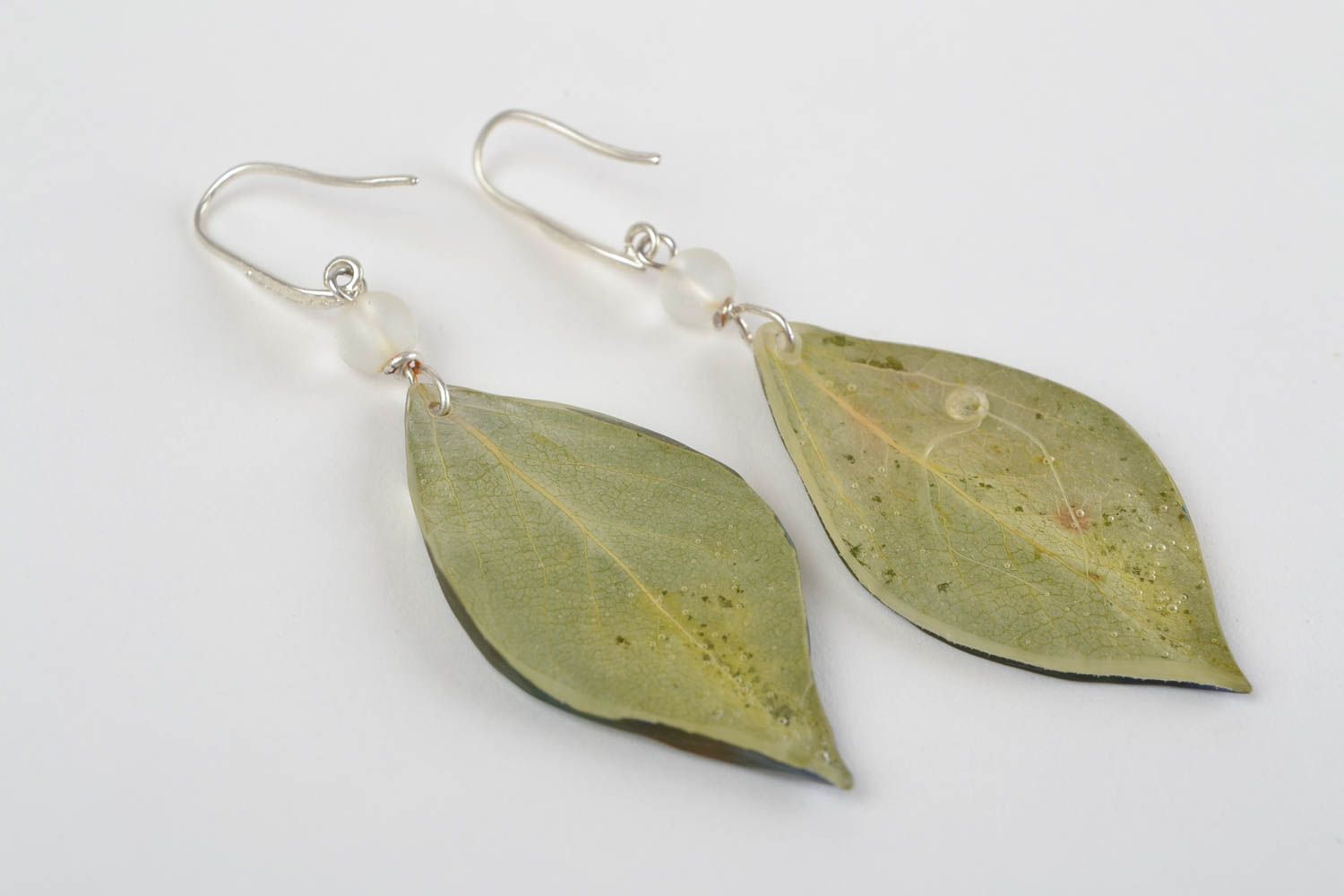 Handmade earrings glass earrings epoxy jewelry unusual gift leaf accessories photo 4