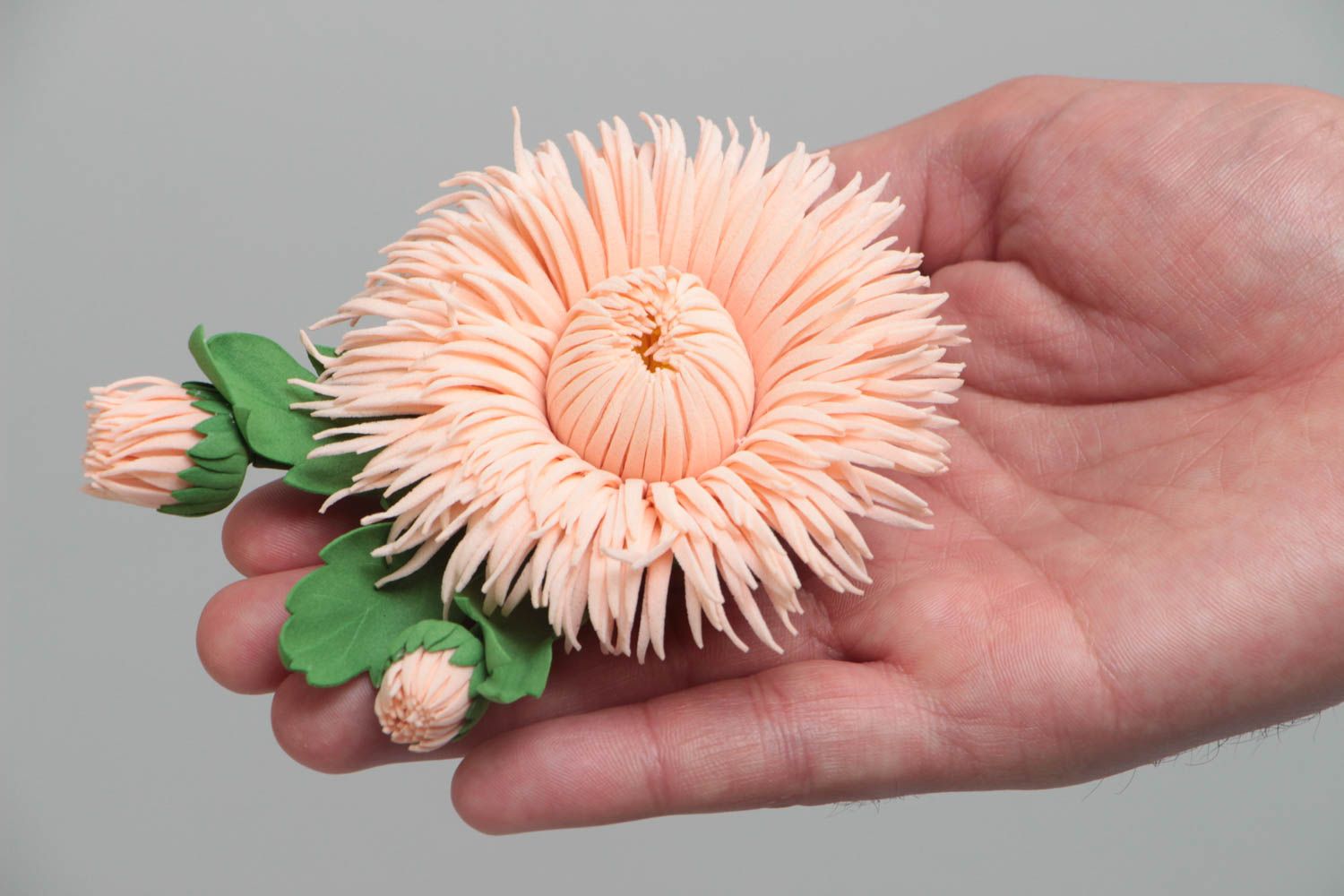 Handmade designer brooch hair clip with foamiran aster flower of pink color photo 5