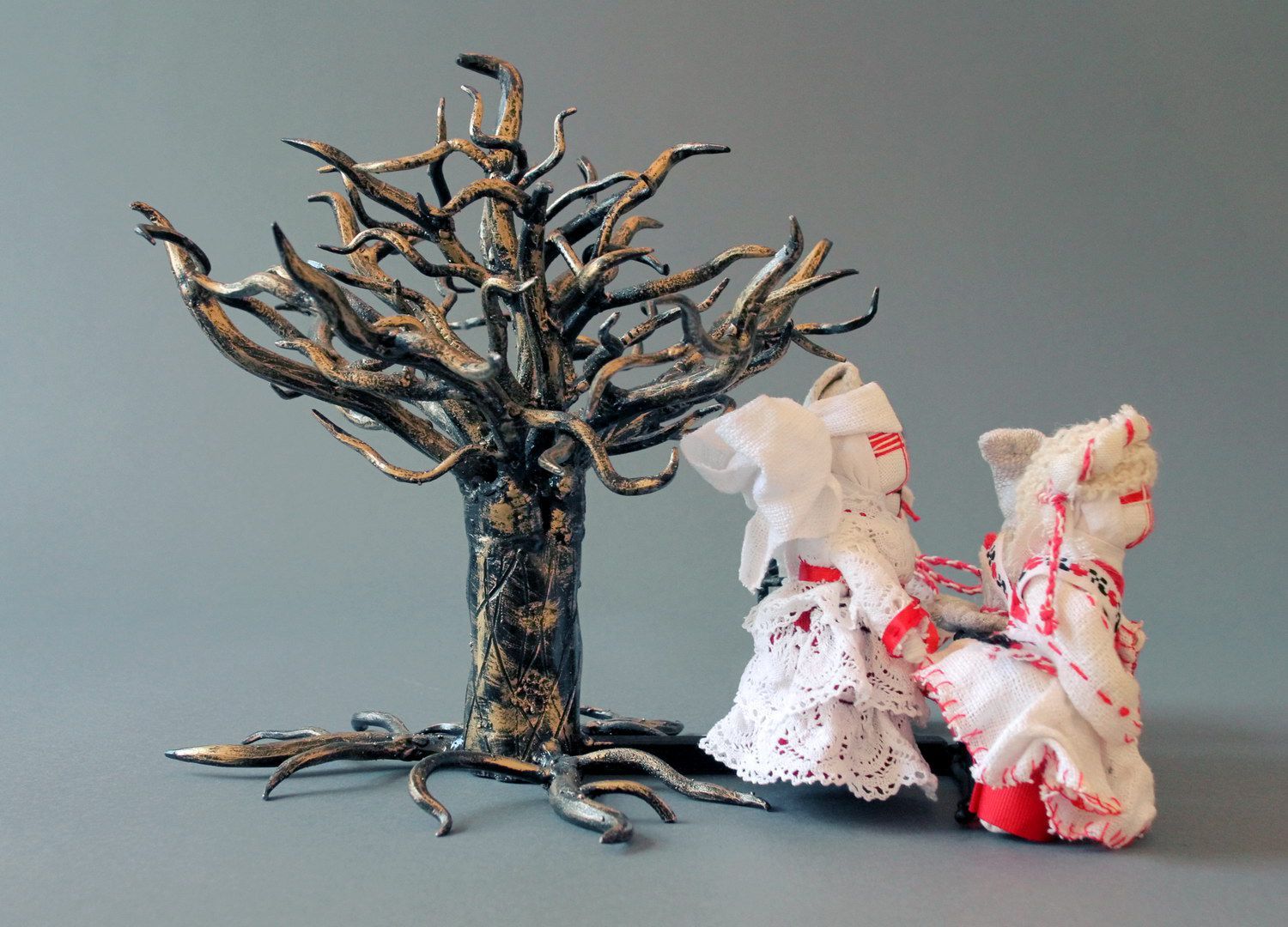 Set of rag dolls with a stand Family tree photo 2