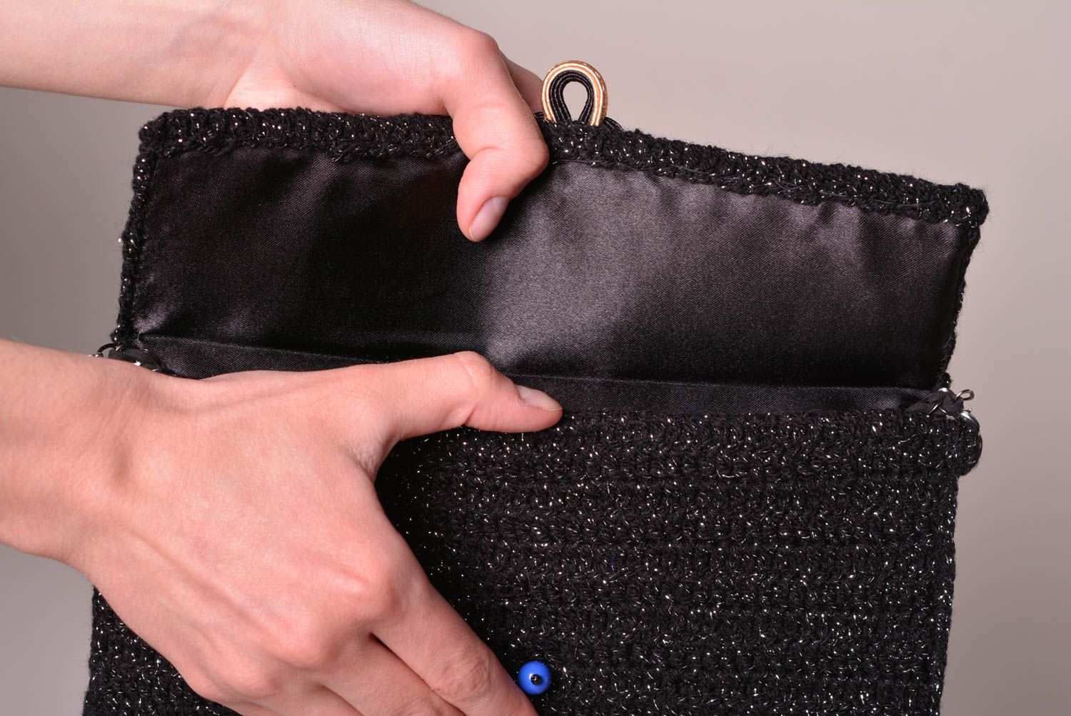 Tasche Clutch handmade Accessoire für Frauen Geschenk für Frau gestrickt blau foto 4