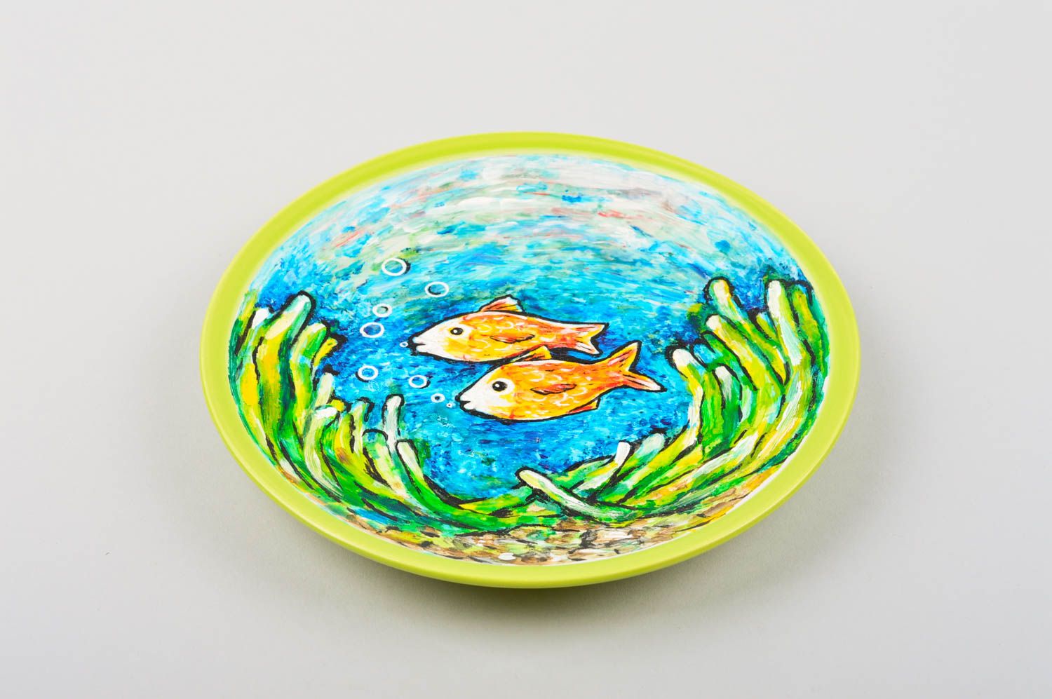 Керамическая тарелка ручной работы настольный декор расписная тарелка Рыбы фото 3