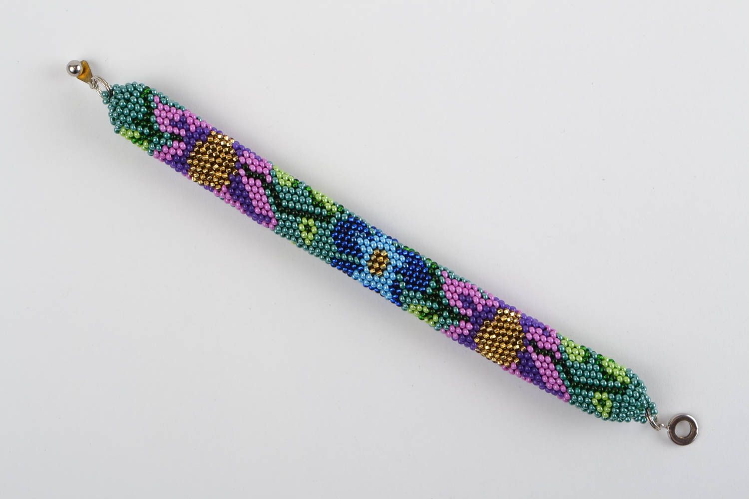 Цветочный браслет жгут из бисера ручной работы оригинальный темный нарядный фото 2