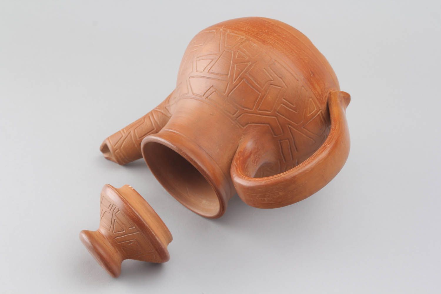 Bule de cerâmica decorativo com tampa feito à mão chaleira de argila artesanal  foto 5