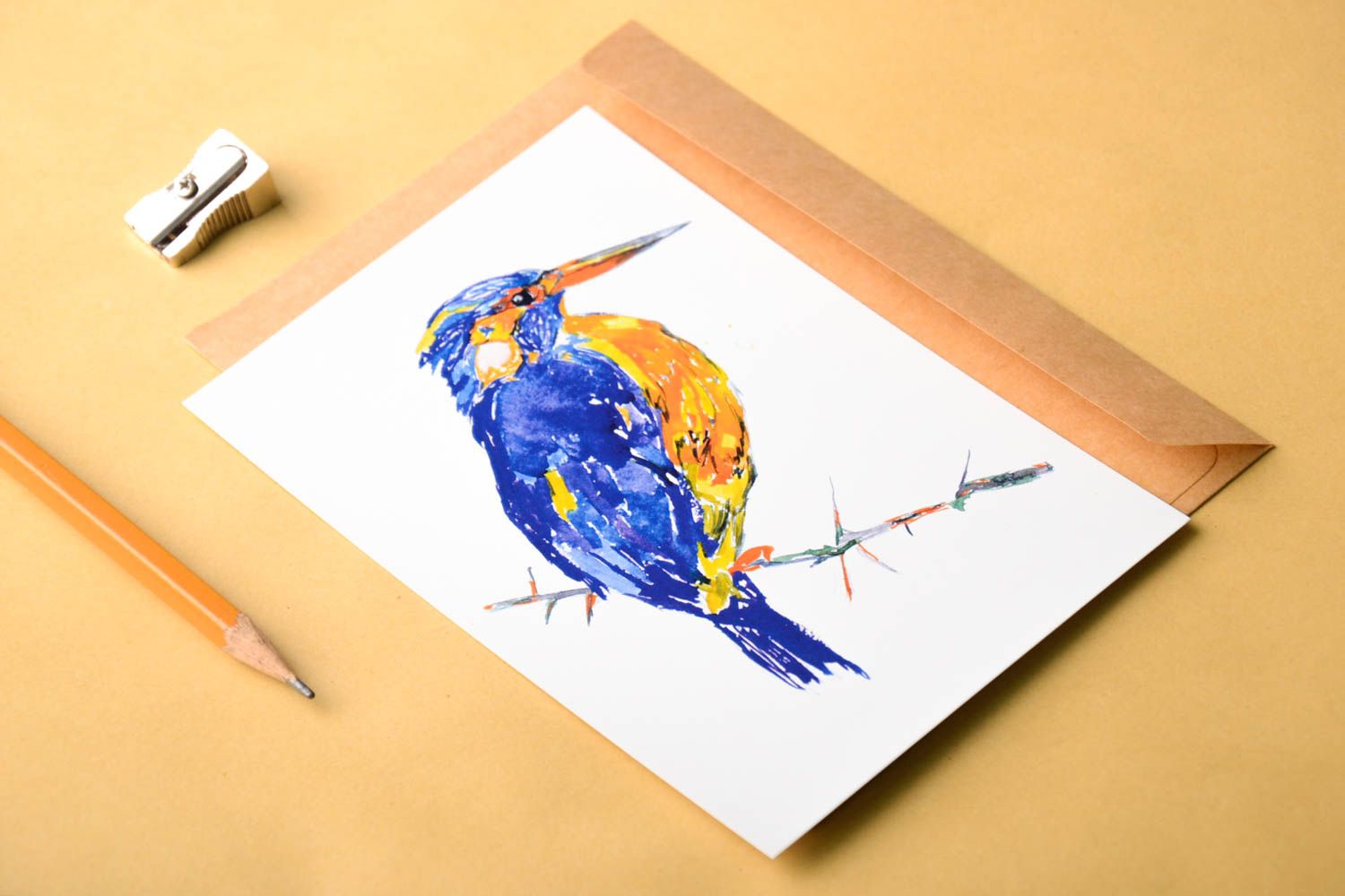 Открытка ручной работы поздравительная открытка птица красивая открытка фото 1