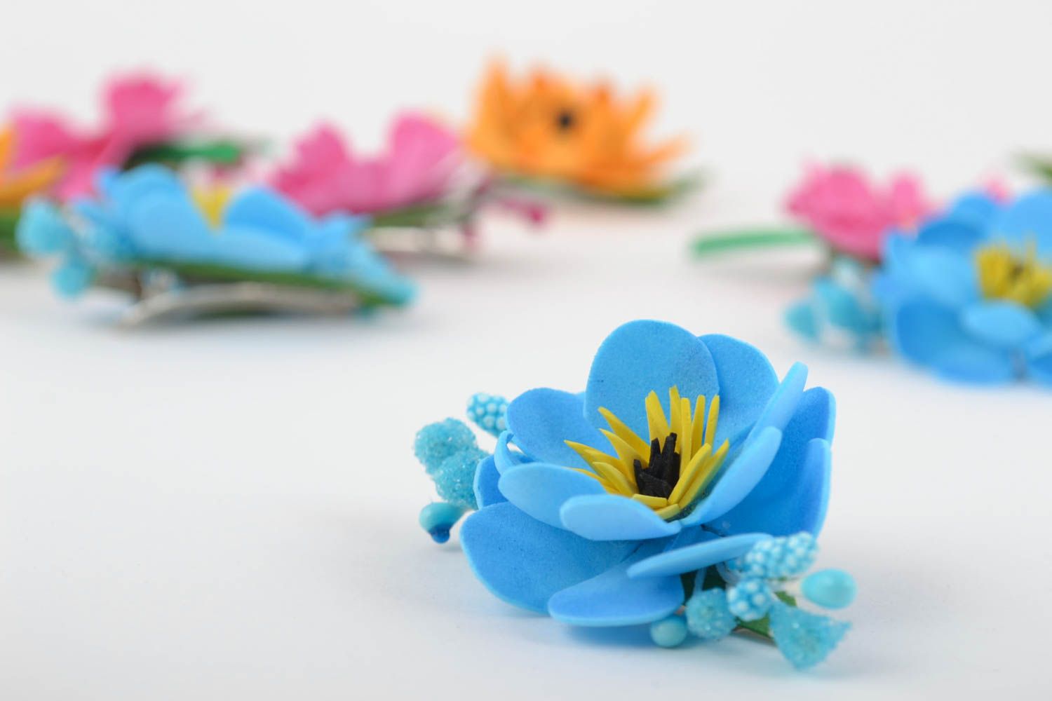 Handmade Haarspange Blume Damen Modeschmuck Accessoire für Haare originell blau foto 1