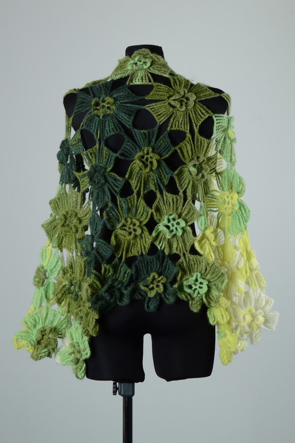 Châle au crochet en laine et angora fait main vert festif à fleurs pour femme photo 2
