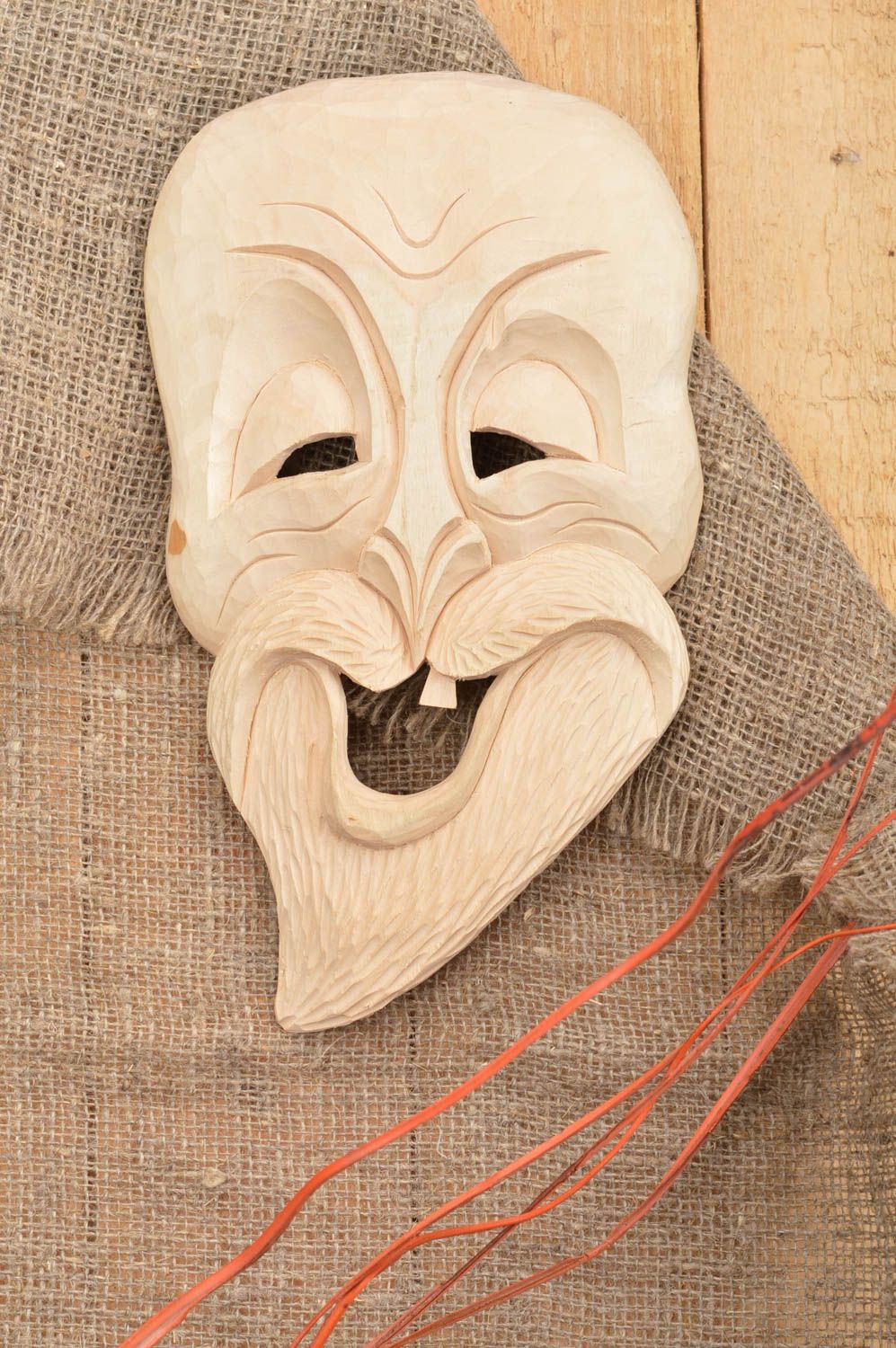 Decorative handmade wall mask made of wood souvenirs for home interior photo 1
