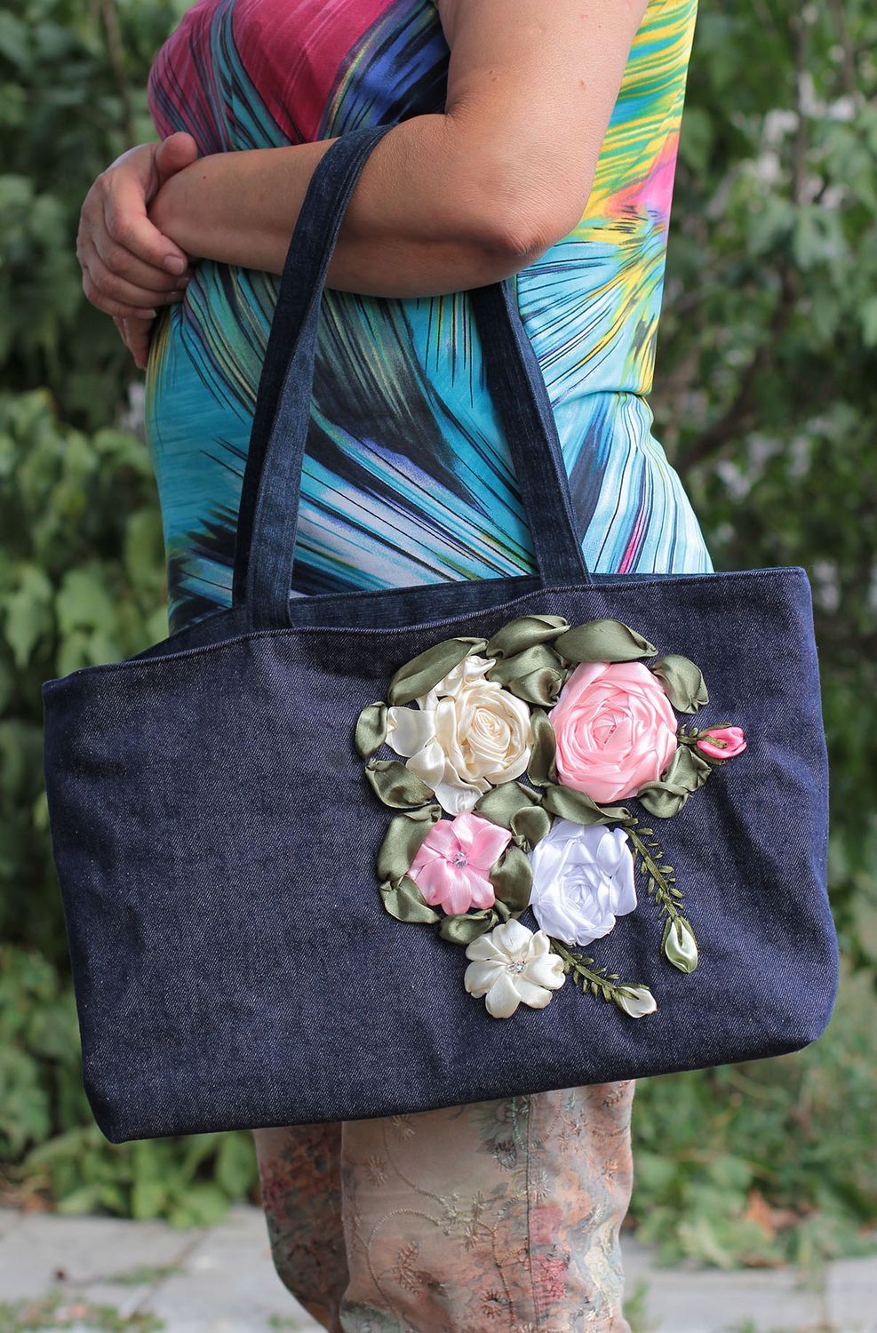 Handmade designer shoulder bag unusual textile bag stylish womens accessory photo 5