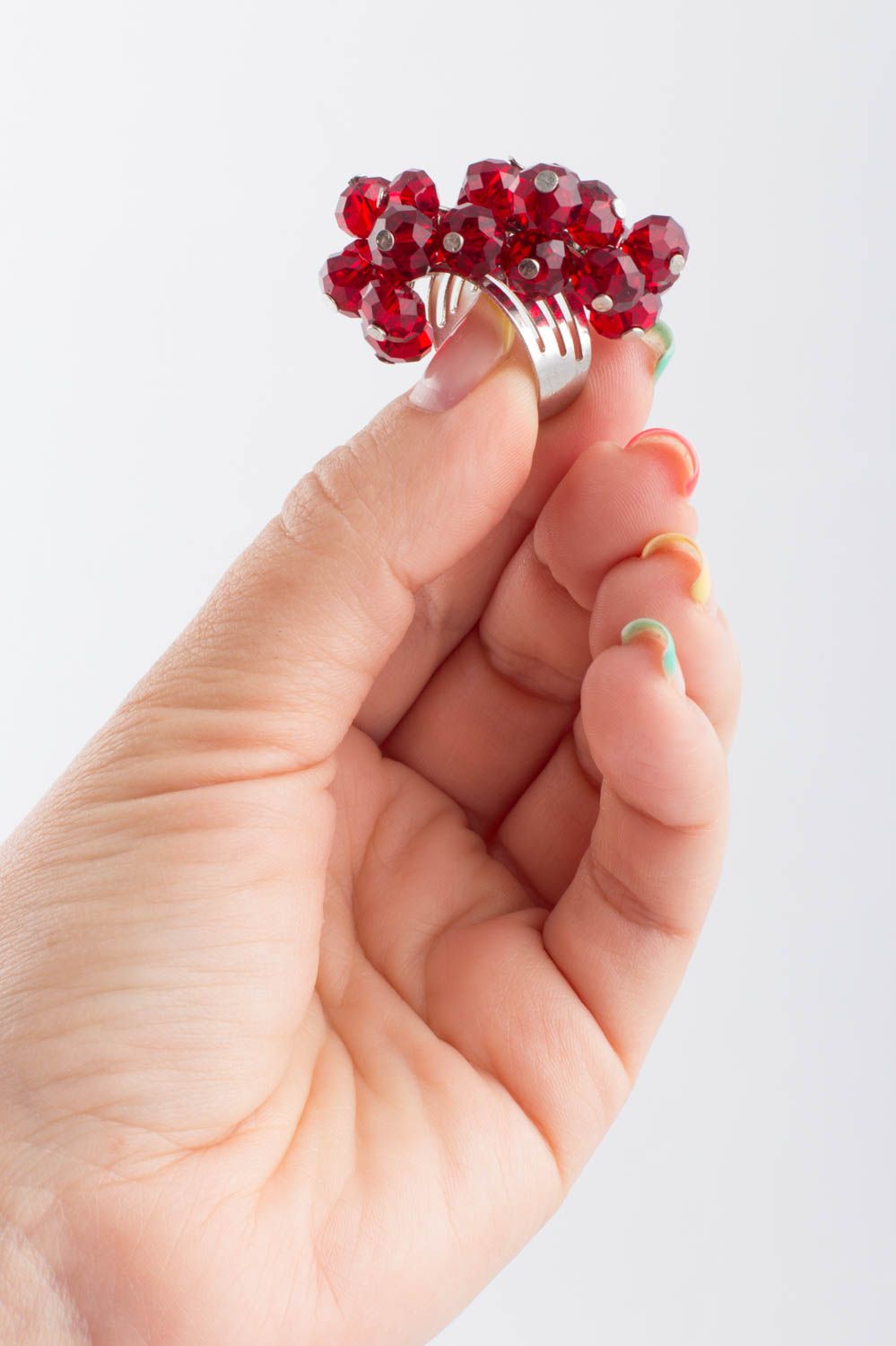 Стильное кольцо с натуральным камнем авторской работы красное для женщин подарок фото 1