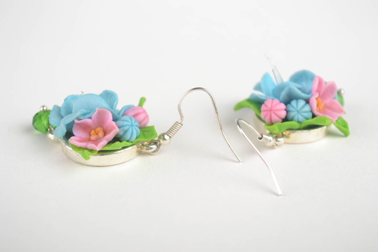 Handmade zarte Blumen Ohrringe Designer Schmuck Accessoires für Frauen blau rosa foto 5