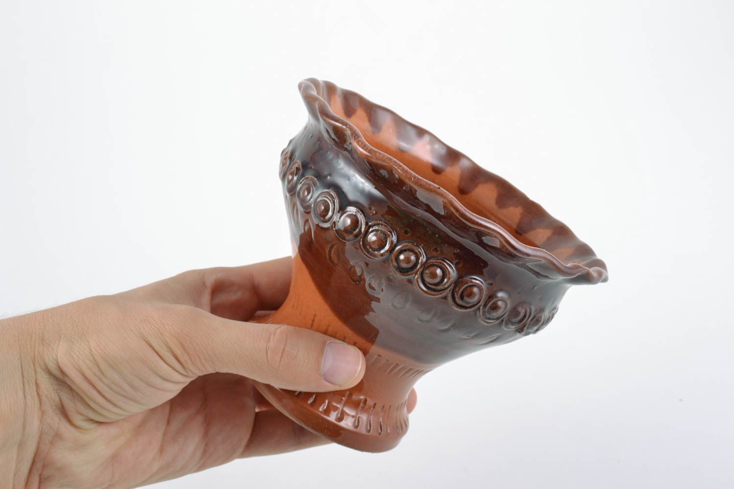 Petit vase en céramique pour ikebana brun fait main insolite couvert de glaçure photo 4