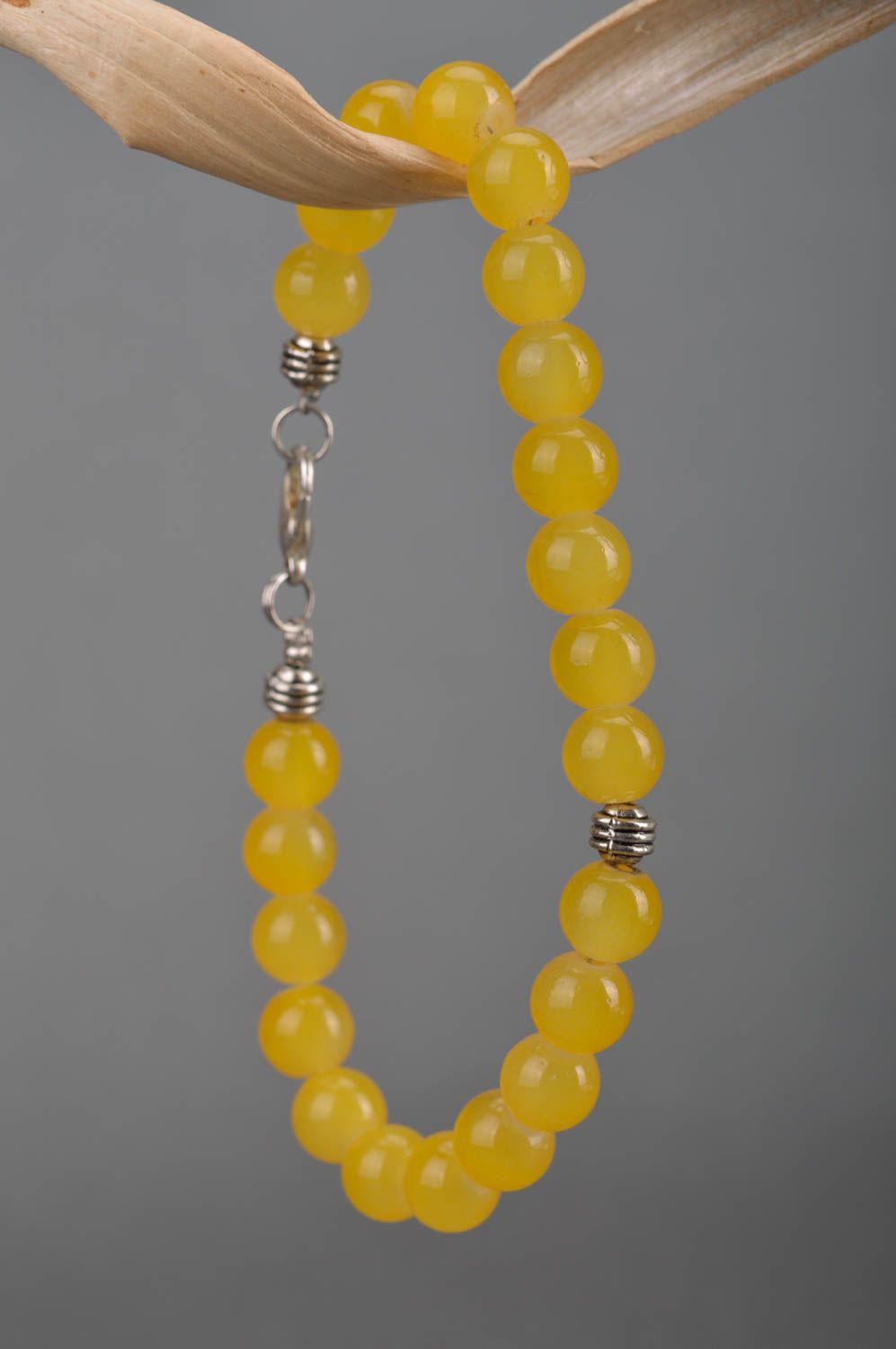 Handmade designer women's wrist bracelet with bright yellow neon beads photo 3