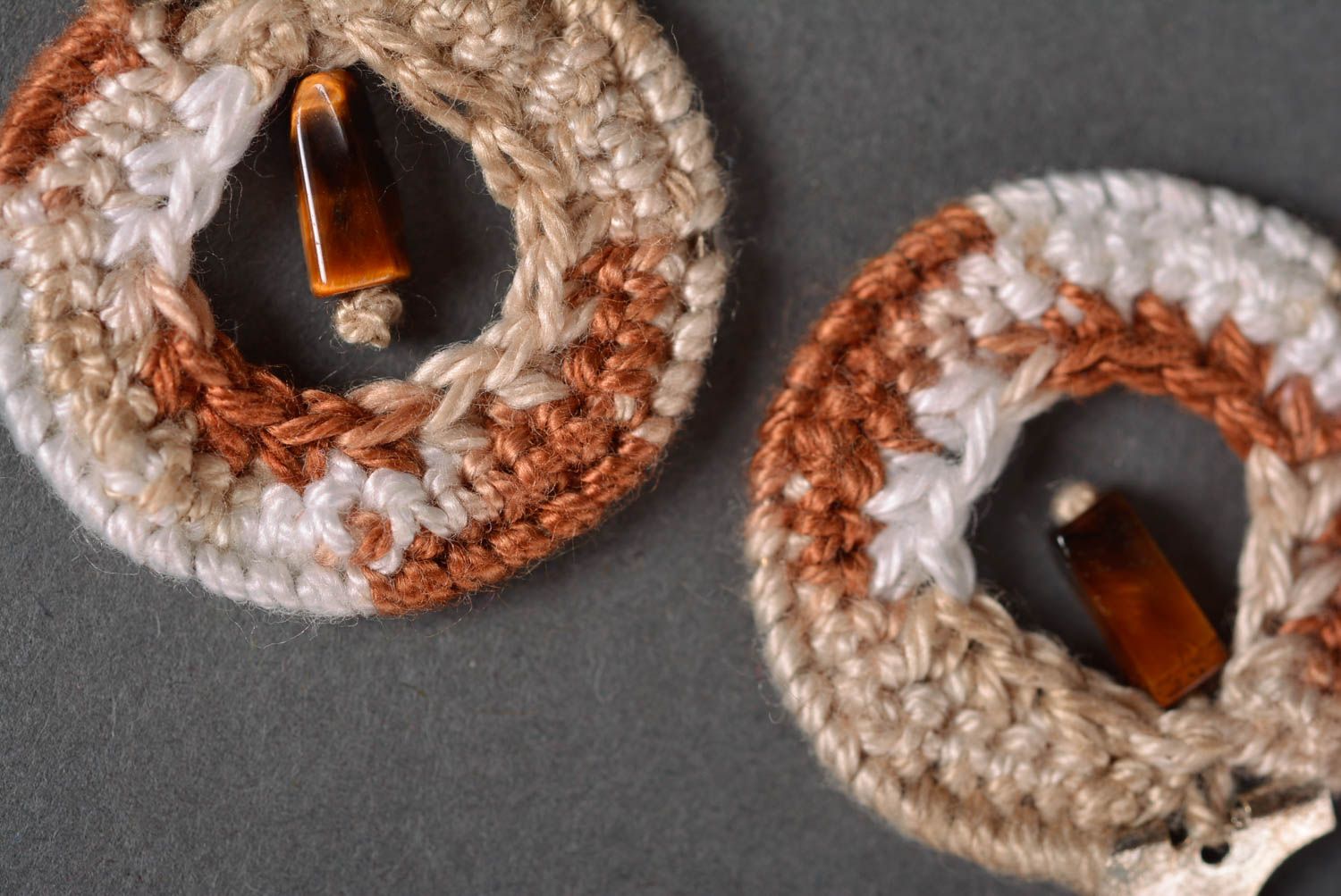 Handmade thread woven earrings long earrings with charms crochet accessory  photo 2
