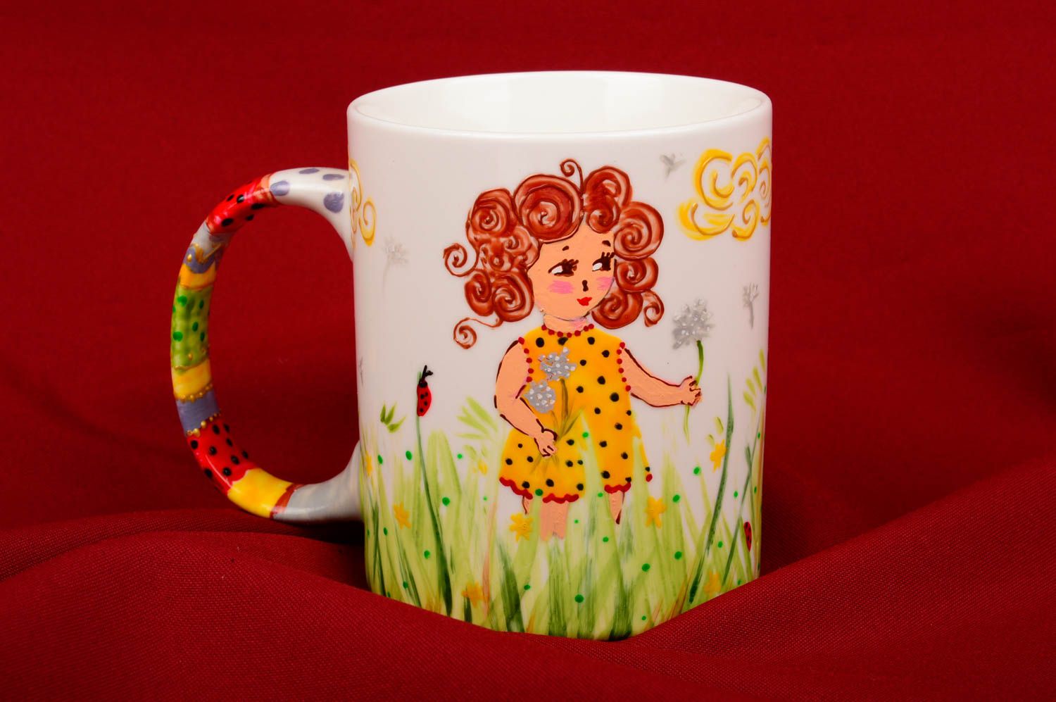 Coffee mug for a girl with red hair girl hand-painting photo 1