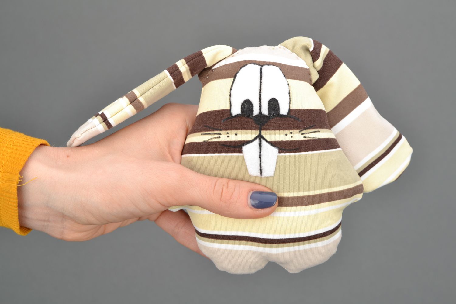 Small striped soft toy hare photo 2