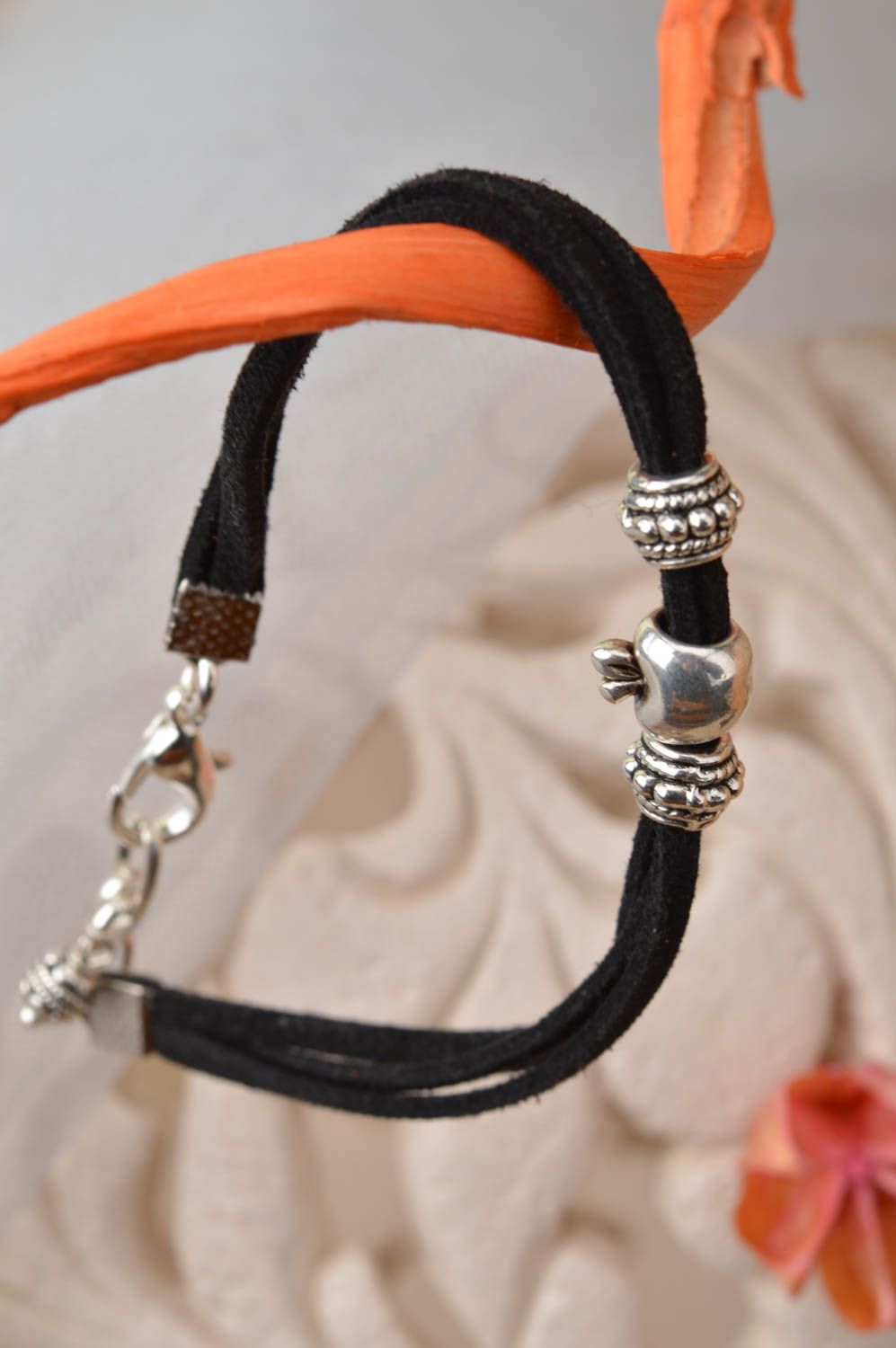 Beautiful black handmade designer suede cord bracelet for girls photo 1