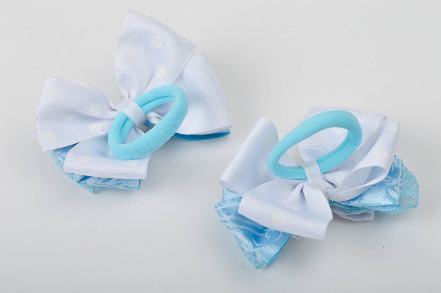 Handmade blue and white hair ties 2 accessories for kids unusual hair ties photo 5