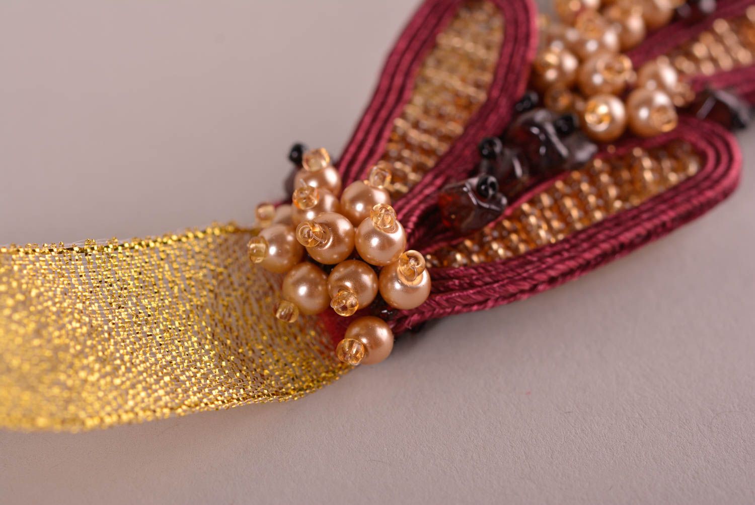 Collier textile Bijou fait main soutache tons bruns Accessoire femme cadeau photo 4