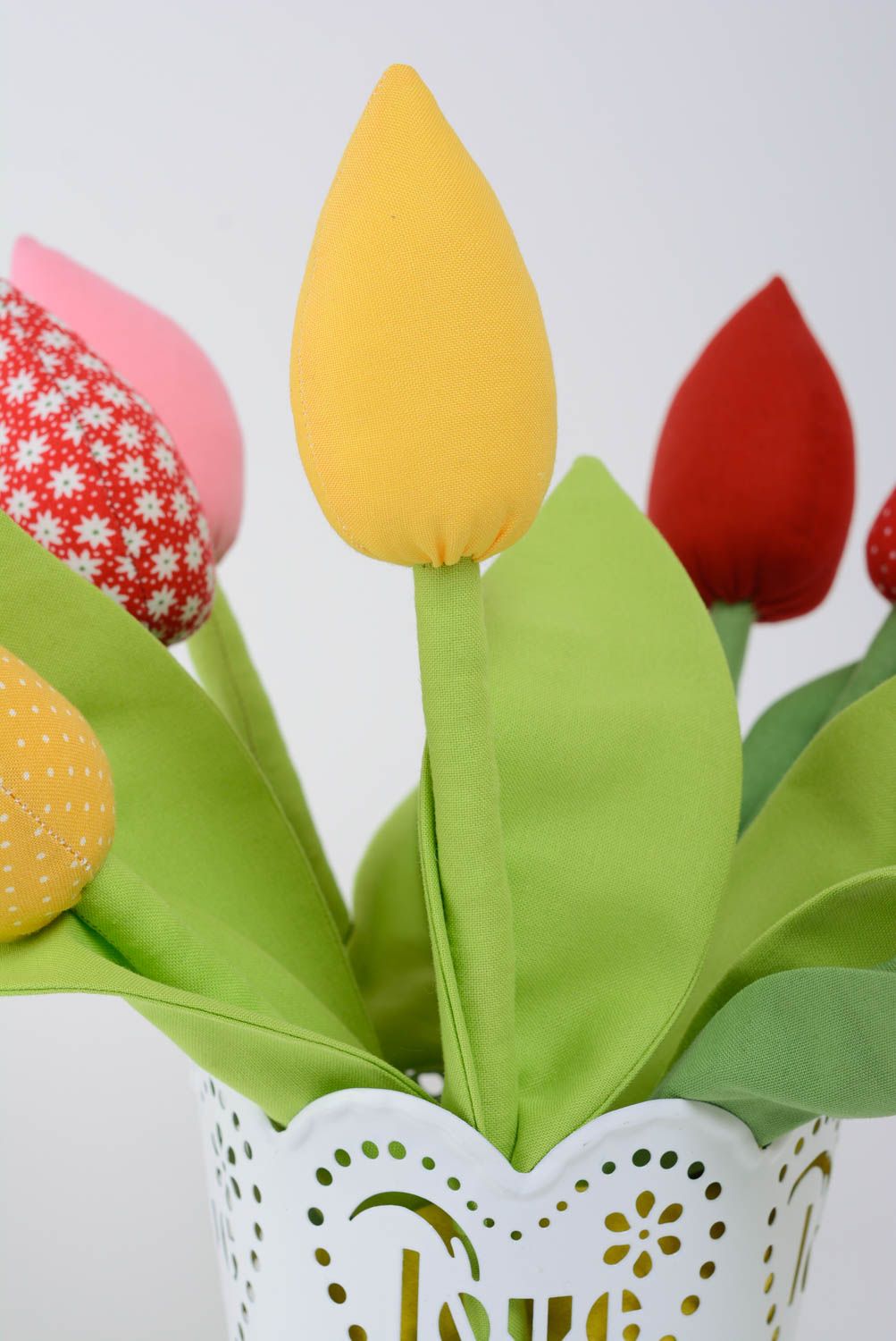 Fleur décorative en tissu faite main design original cadeau Tulipe jaune photo 3