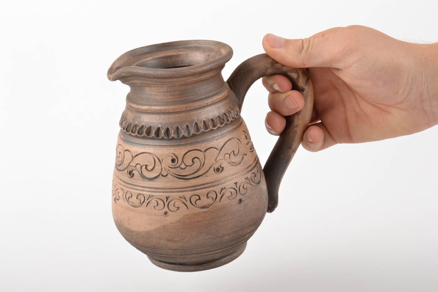 Braune keramische Kanne für Kaffee mit Musterung 500 ml künstlerische Handarbeit foto 5