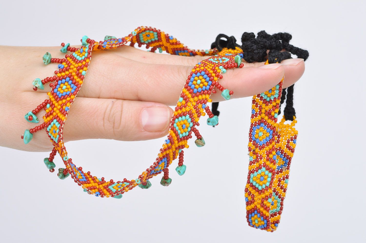 Juego de joyas de abalorios 2 piezas pulsera y collar en estilo étnico artesanales foto 3