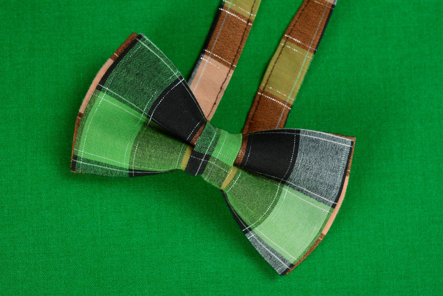 Grüne karierte Fliege Krawatte aus Textil foto 3