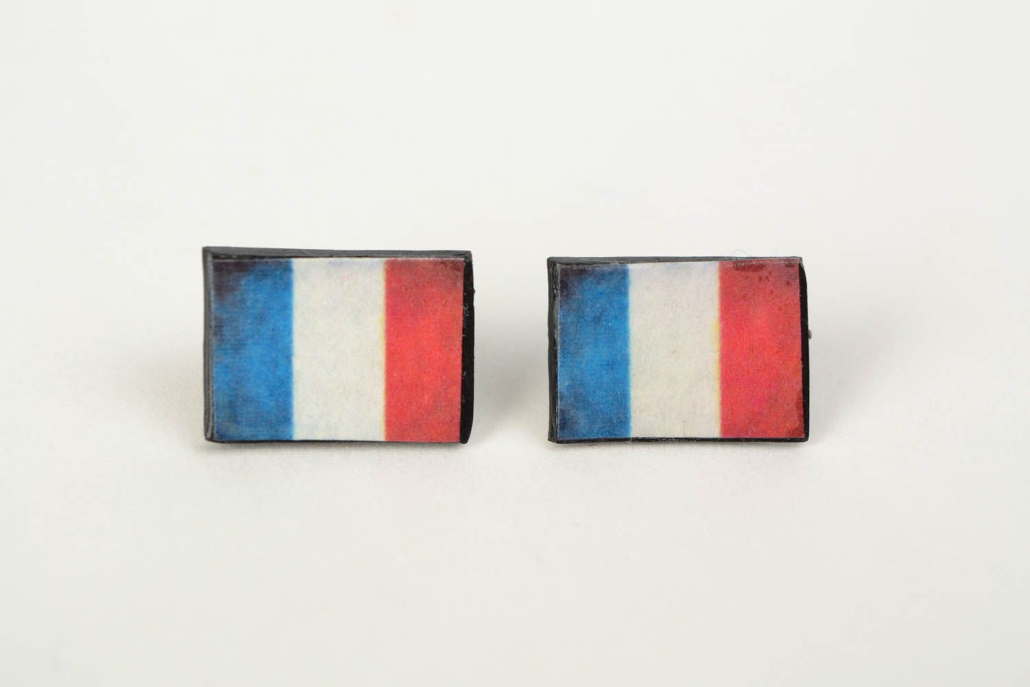 Handmade bright decoupage plastic stud earrings Flag of France photo 1