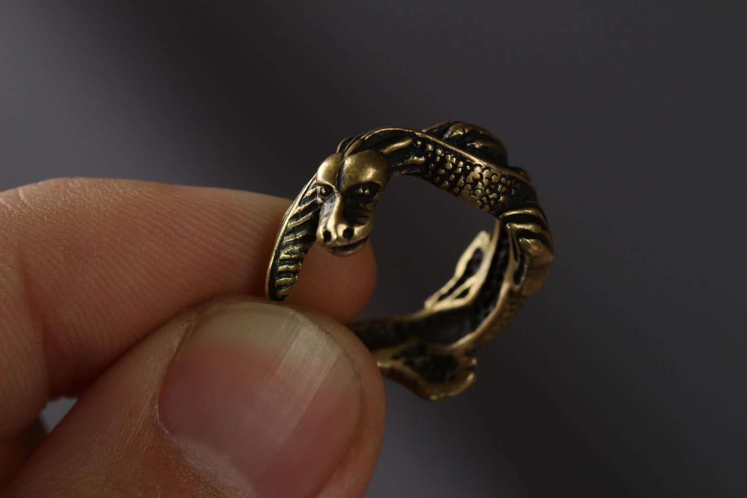 Anel de bronze feito à mão Pequeno dragão foto 3
