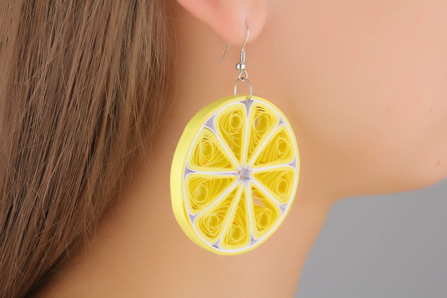 Round handmade earrings Lemons photo 1