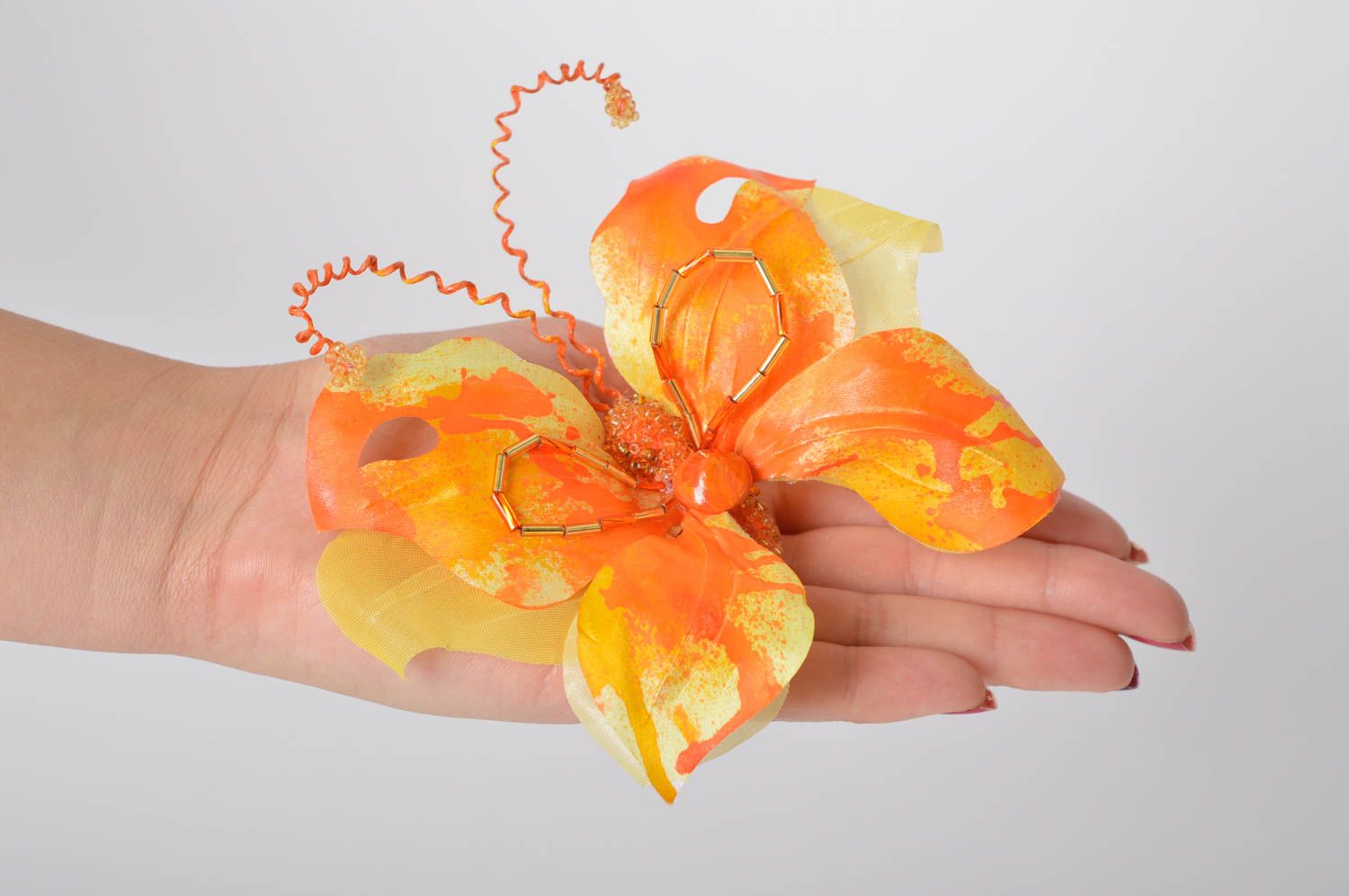 Брошь ручной работы брошь бабочка дизайнерское украшение оранжевое стильное фото 5